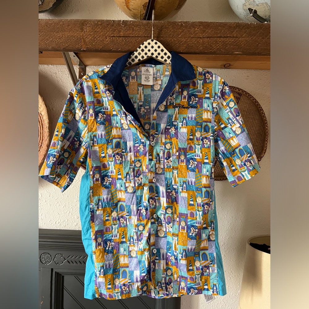 Disney World 50th Anniversary Retro Camp Bowling Shirt xs Blue Mickey